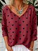 Women's Casual Loose Long Sleeve Top Heart Print V Neck Fashion Cotton Linen Blend For Spring Autumn_ecoleips.com