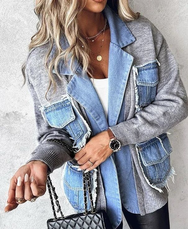 3D Jacquard Knit Sweater Coat – Vintage-Inspired Chenille Cardigan With Denim Accents_ecoleips.com