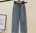 Women's Clothing Reducing Belly Covering Short Sleeved T Shirt For Women With High Waisted Denim Wide Leg Pants Two Piece Suit Ins_ecoleips.com