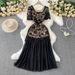 Women's Clothing Lady Style Lace Square Neck Dress Female Summer High Grade Sense Drape Mesh Splicing Elegant Long Skirt_ecoleips.com