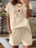 Summer New Pink Card T-shirt With Animal Pattern, Casual Printed Round Neck Short Sleeved Top With Elastic Waist Pocket, Women's Two-piece Set-290_ecoleips.com