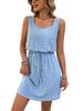 Square Neck Spring And Summer Women's Hollow Texture Drawstring Sleeveless Dress_ecoleips.com