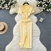 Xiaoxiang Style High-end Fringed V-neck Short Sleeved Knitted Dress For Women In Summer, With A Waist Cinched, Single Breasted, Slim Fit Long Skirt_ecoleips.com