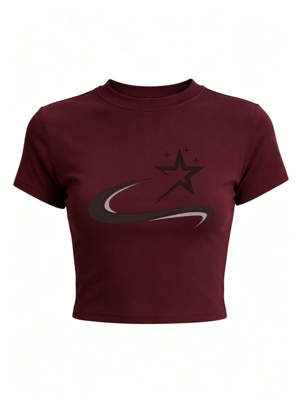 Women's Slim-fit Cropped T-shirt Featuring A Star Pattern And High-waisted Design—a Casual, Everyday Staple._ecoleips.com