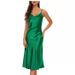 Women's Sleeveless Spaghetti Strap Satin Dress Cowl Neck Midi Elegant Dress for Cocktail Party Beach Party_ecoleips.com