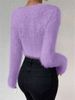 K New Solid Color V-neck Slim Fit Versatile Plush Short Women's Sweater. No Necklaces Or Other Accessories_ecoleips.com