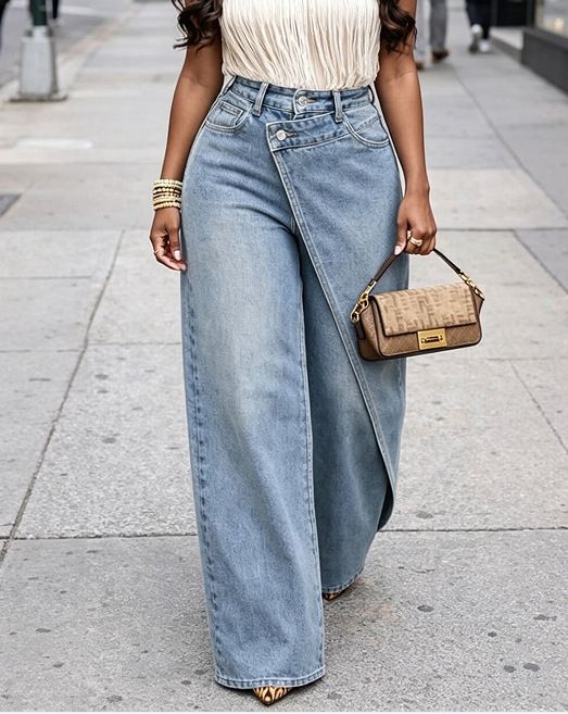 LD2824 Stylish And Elegant High Waisted Asymmetrical Wide Leg Slimming Straight Leg Casual Trousers_ecoleips.com