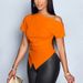2025 Summer Women's Solid Color Simple Asymmetrical Neckline Irregular Hem Short Sleeve Slimming Top 2026 New Model_ecoleips.com