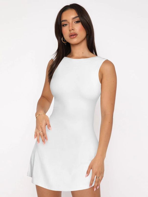European And American Cross-border Solid Color Tight-fitting Sexy Backless Slim-fit Dress_ecoleips.com