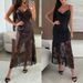 Women's Clothing V-Neck Lace Patchwork Long Dress – Elegant Summer Maxi Dress In Camel/Black (S/M/L/XL)_ecoleips.com