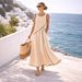 Mediterranean Vacation Dress – Flowy A-Line Midi Dress With Contrast Trim | 7 Boho Colors (S-Xxxl)_ecoleips.com