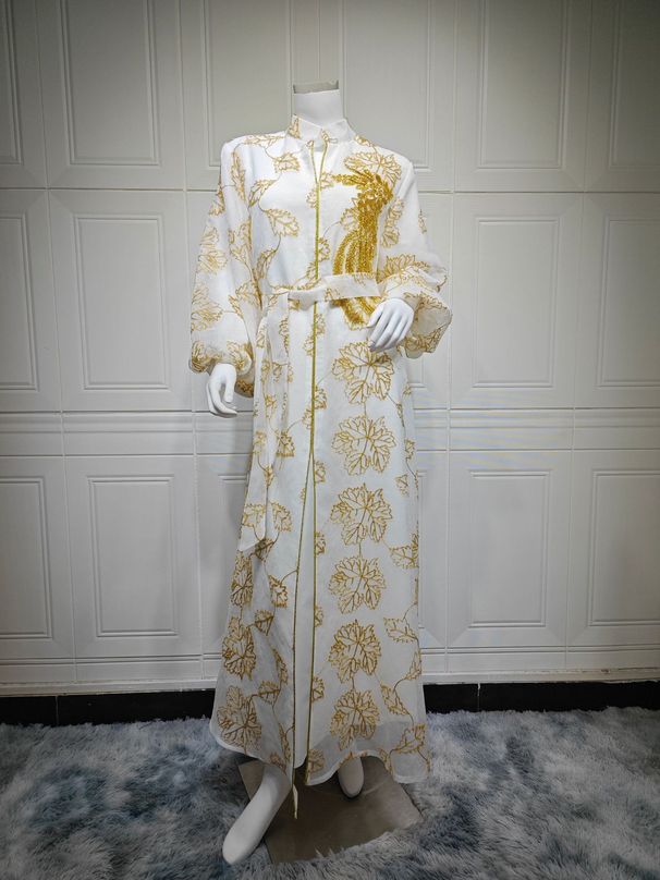 Women's Clothing Jalabiya Muslim Ethnic Women's Clothing Sequins Burnt Flower Evening Dress Big Swing Dress_ecoleips.com