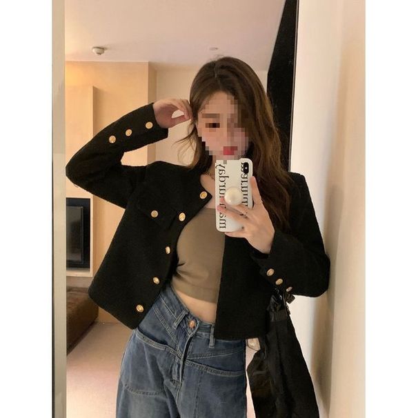 Inspired Winter Jacket For Women – Thickened Short Coat With Polished Buttons & Princess Sleeves (S-XXL, Black/White)_ecoleips.com