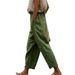 Women's Cotton Linen Loose Straight Leg Pants With Lace Detail Elastic Waist Casual Solid Color Bottoms_ecoleips.com