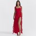 Women's Clothing Women's Ruffle Slit Dress - Elegant Smocked Body & Flowy Skirt For Summer Fall_ecoleips.com