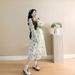 Spring New Korean Fashion Printed Embroidered Vest Two-Piece Maternity Dress_ecoleips.com