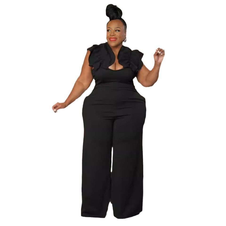 Women's Clothing Sexy Large Size Suspender Lace Elastic Slim Fit Wide Leg Jumpsuit_ecoleips.com