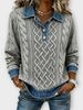Women's 3D Print Color Block Denim Knit Sweater Long Sleeve Lapel Pullover Loose Fit European American Style Top_ecoleips.com