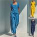 Women's Clothing Women's Elegant Two Piece Set Fashion Solid Color Cotton Linen Loose Short Sleeve Top High Waisted Trousers_ecoleips.com