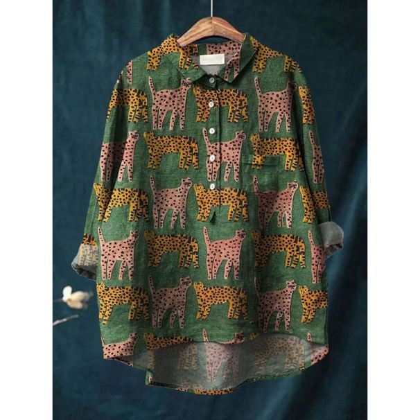 Women's Animal Print Casual Long Sleeved Shirt Hawaiian Style Polyester Blouse For Spring/Summer Fashion_ecoleips.com