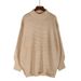 Casual Semi-Turtleneck, Simple Long Sleeves, Chunky Needles, Hand Ties, Side Slit Knitted Sweaters, Blouses_ecoleips.com