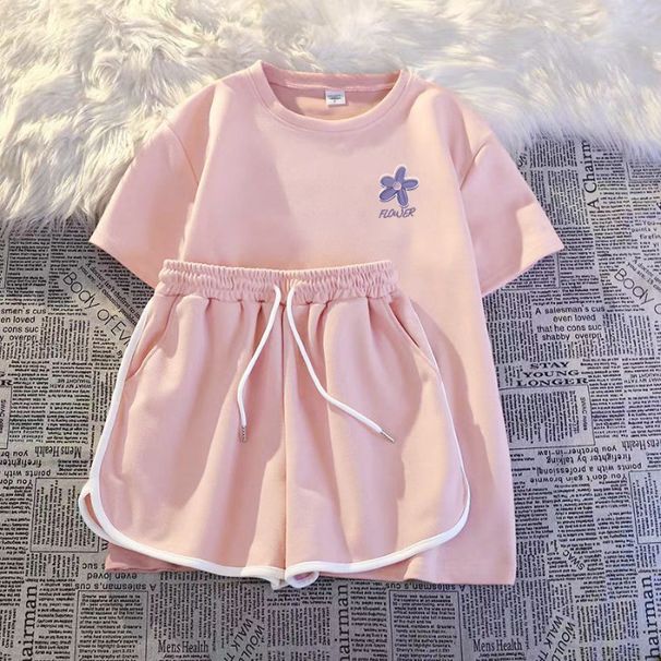 Women's Korean Style Milk Silk Lounge Set - Drawstring Short Sleeve Top & Loose Shorts 2-Piece Outfit (Casual Sporty Coords)_ecoleips.com