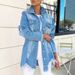 Women's Distressed Hem Long Sleeve Denim Shirt - Casual & Office Ready With Polo Colla_ecoleips.com