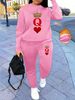 Women's Autumn And Winter Hip-hop Casual Street Poker Q-crown Pattern Printed Round Neck Sports Shirt+sports Pants Set-506_ecoleips.com