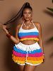 Colorful Beach Resort Style Knitted Set For Women Halter Neck Top And Shorts Two Piece Casual Wear_ecoleips.com