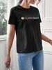 Women's Casual Black T-Shirt round Neck Short Sleeve Planet Print European American Style Simple Sportswear Top for Summer_ecoleips.com
