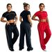 Fashionable Short-Sleeved Top With Unique Design, High-Waisted Wide-Leg Brand Logo Pants, Casual Sporty Slimming Suit_ecoleips.com