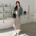 Autumn New Korean Fashion Striped Knitted Vest + Denim Jacket Maternity Dress_ecoleips.com