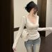 1PC Autumn And Winter Lace V-Neck Bottoming Shirt Hot Girl Top Long-Sleeved T-Shirt_ecoleips.com