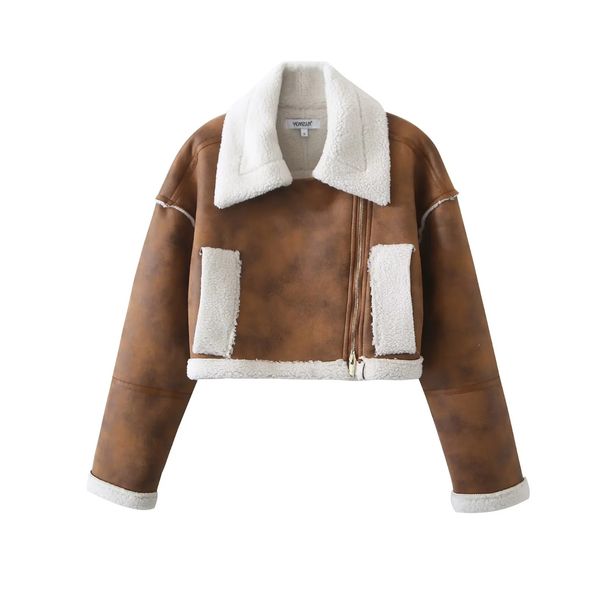 Vintage Suede Jacket Women's 2025 Autumn And Winter Fashion Spice Girls Lamb Wool Cotton Clothes_ecoleips.com