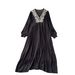 Women's New Embroidery V Neck Loose Long Ethnic Style Holiday Dress_ecoleips.com