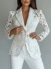 Women's Clothing Elegant Lace Trim V-Neck Blazer For Women - Sheer Mesh Dressy Casual Jacket_ecoleips.com