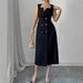 Women's Clothing Summer New Temperament V Neck Dress Slim Waist And Age Reducing Slit Skirt_ecoleips.com