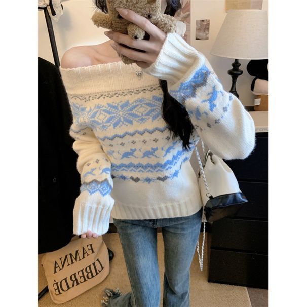 girl Shot Real Price Retro Coarse Knit Off-Shoulder Sweater Autumn Winter Loose Christmas Top Coat For Women_ecoleips.com
