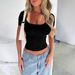 Spring European And American Cross-border Women's Clothing Sexy Hot Girl Short-sleeve Fashion New Square-neck Slim-fit_ecoleips.com