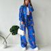 European And American Fashionable Bright Print Lace-up Loose Shirt Straight Pants Suit_ecoleips.com
