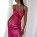 Summer European And American New Fashion Elegant V-neck Slim-fit Sexy Backless Slit Satin Women's Slip Dress_ecoleips.com