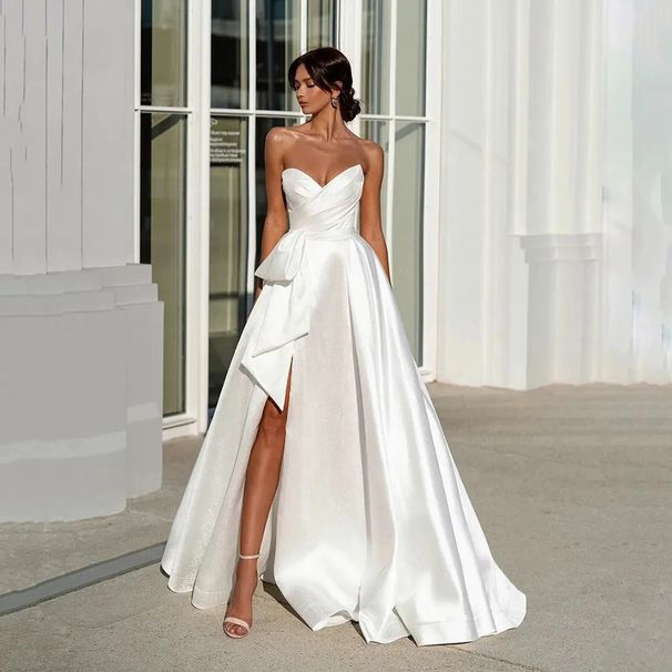 Women's Clothing Wedding Dress Light Luxury Dress Simple Atmosphere Mopping Evening Dress Niche Satin Temperament Dress_ecoleips.com