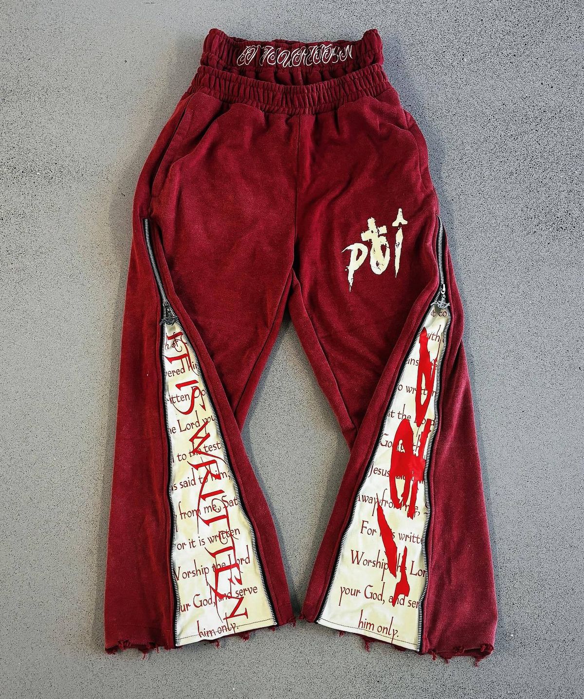 Unisex Streetwear Zip-Up Joggers – Oversized Retro Hip-Hop Pants With Allover Print (Red) Graffiti-Ready Fabric_ecoleips.com