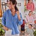 Women's Clothing Retro Striped Shirt New Holiday Sun Protection Loose Casual Shirt_ecoleips.com