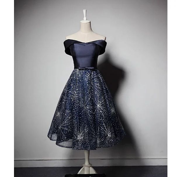 Women's Clothing Navy Blue One Shoulder Performance Costume With Straps And Mesh Style Summer Fashion Medium Length Puffy Skirt Small Dress_ecoleips.com