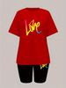 Summer Women's Casual And Fashionable Love Letter Print Loose T-shirt+shorts Two-piece Sportswear Suitable For Daily Wear-46_ecoleips.com