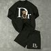 Men's Clothing And Women's Summer DR Bear Beaded Short Sleeve T-Shirt Set High Waist Split Skirt Casual Stylish Polyester Clothing Black Micro-Elastic_ecoleips.com