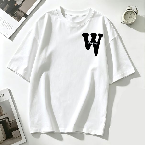 Women's Oversized T-Shirt Minimal W Letter Wassup Slogan Graphic Casual Loose Short Sleeve Streetwear Top_ecoleips.com