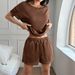 European And American Y2K Sports Style Solid Color Short Sleeved Strap Shorts Suit Women's Clothing 2025 Summer_ecoleips.com