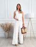 2025 Summer French Style Heavy Embroidery Hollow V-neck Vest Top + Wide-leg Straight Long Pants Set_ecoleips.com
